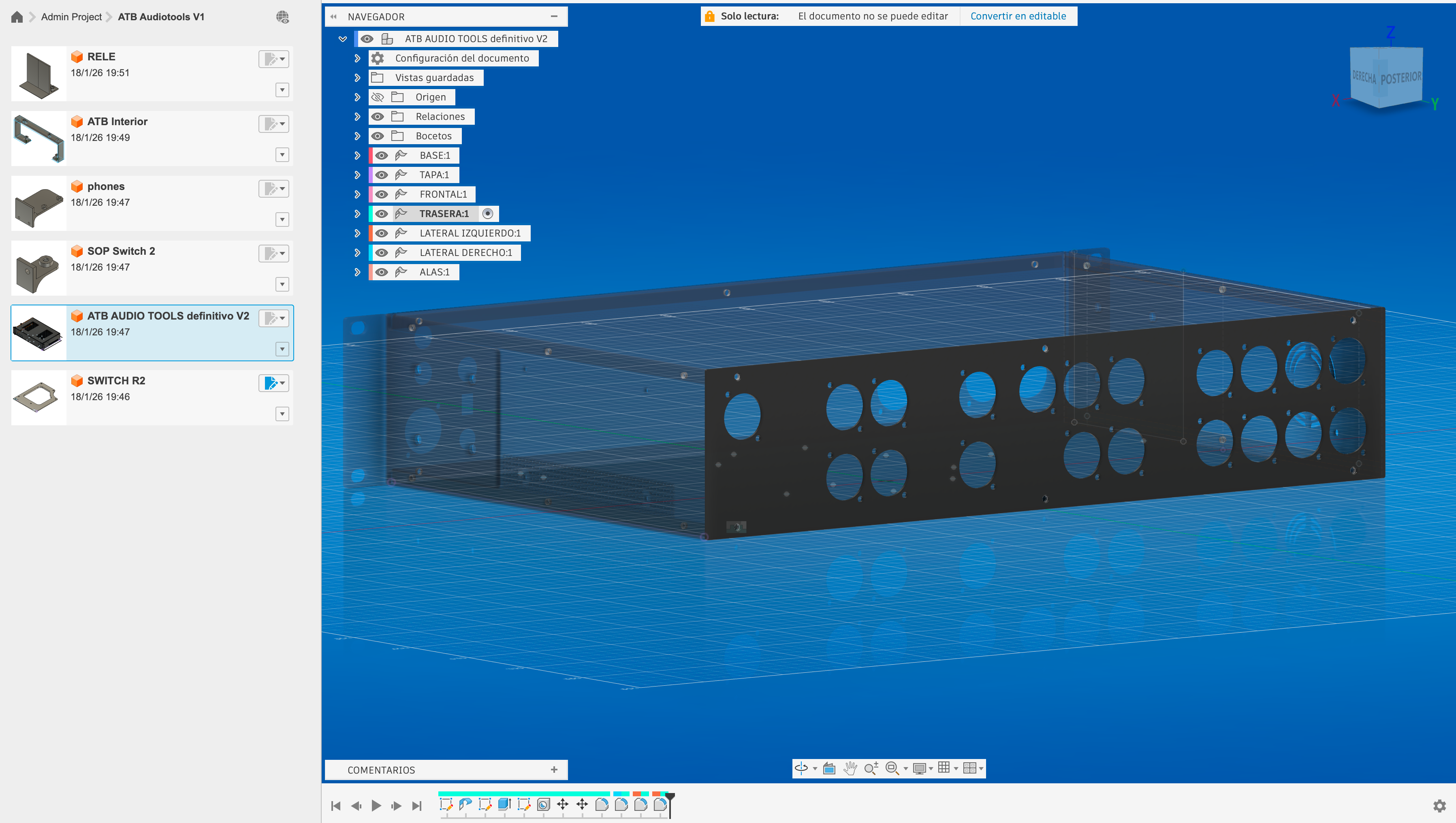 Diseño de paneles ATB Audio Tools 1.0 en Fusion 360